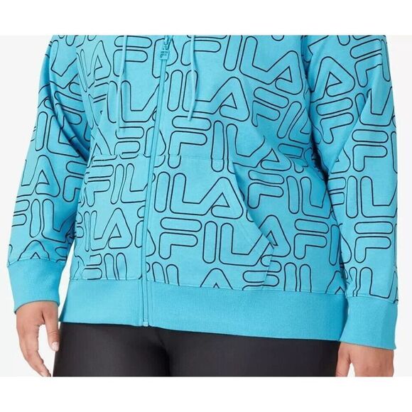 Fila SX211151 Women's Sz 1X Curacao Blue/Black Printed Full Zip Hooded Jacket - Picture 13 of 13